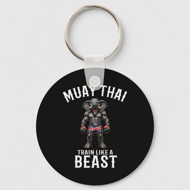 Funny Muay Thai Elephant - Kickboxing And Elephant Key Ring (Front)