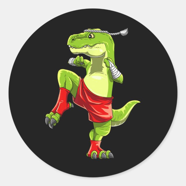 Funny Muay Thai T-rex - Thai Boxing  Classic Round Sticker (Front)