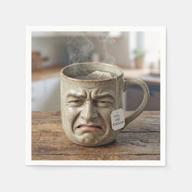 Funny Mug Face with Tea Bag and Quote Napkin (Front)
