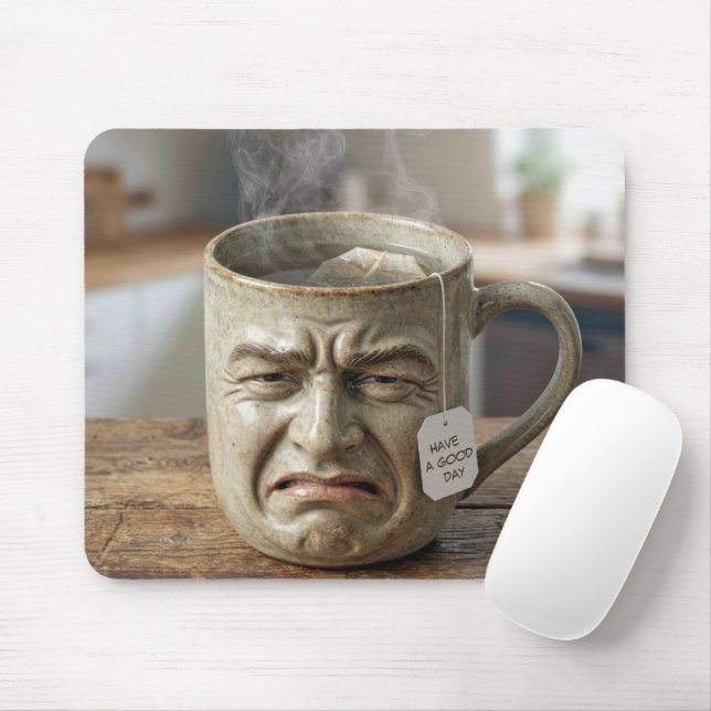 Funny Mug Face with Tea Bag and Text Mouse Pad (With Mouse)