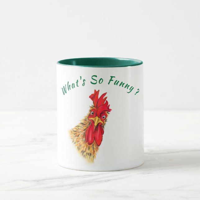 Funny Mug with Surprised Rooster - Custom Text (Center)