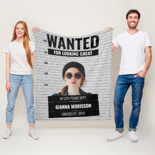 Funny Mugshot Wanted Custom Name & Text  Fleece Blanket