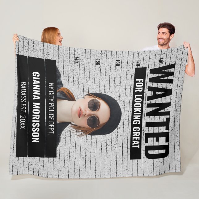 Funny Mugshot Wanted Custom Name & Text Poster  Fleece Blanket (In Situ)