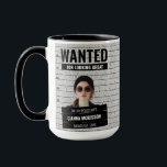 Funny Mugshot Wanted Poster Custom Name & Text Mug<br><div class="desc">Funny Mugshot Wanted Poster Custom Name & Text Mug. Customise the mug by clicking "Personalise this template". To change the font and colours use "Edit using design tool". PHOTO ADVICE: 1. Remove background from your photo, using a free background remover. 2. For optimal outcome, select a photo with the subject...</div>
