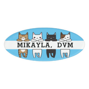 Funny Multicolor Cat Frame Blue Name Tag