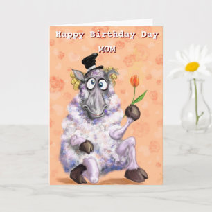 Funny Mum Birthday Card Ram with Flower