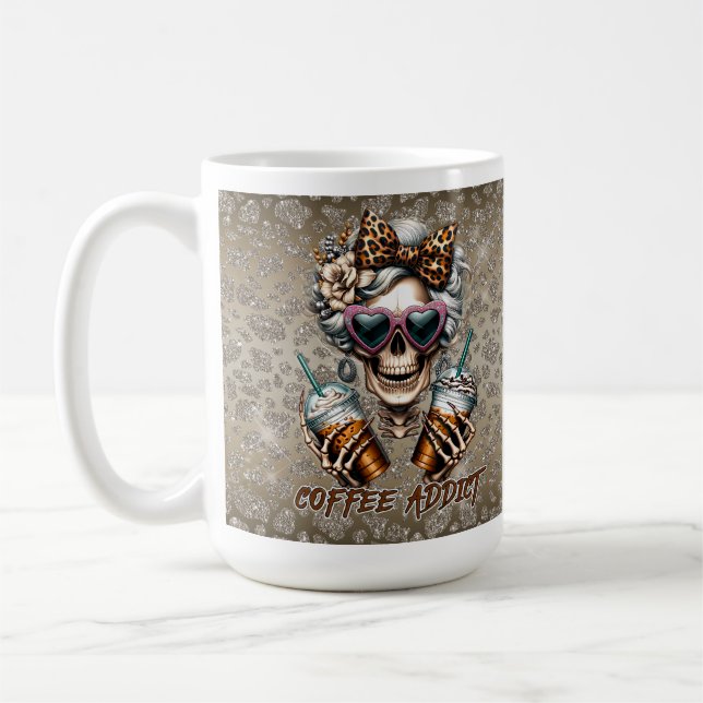 Funny Mum Coffee Addict Skull Skeleton Mug (Left)