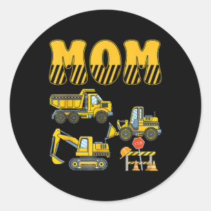 Funny Mum Dad Construction Excavator Kids Boy Fami Classic Round Sticker