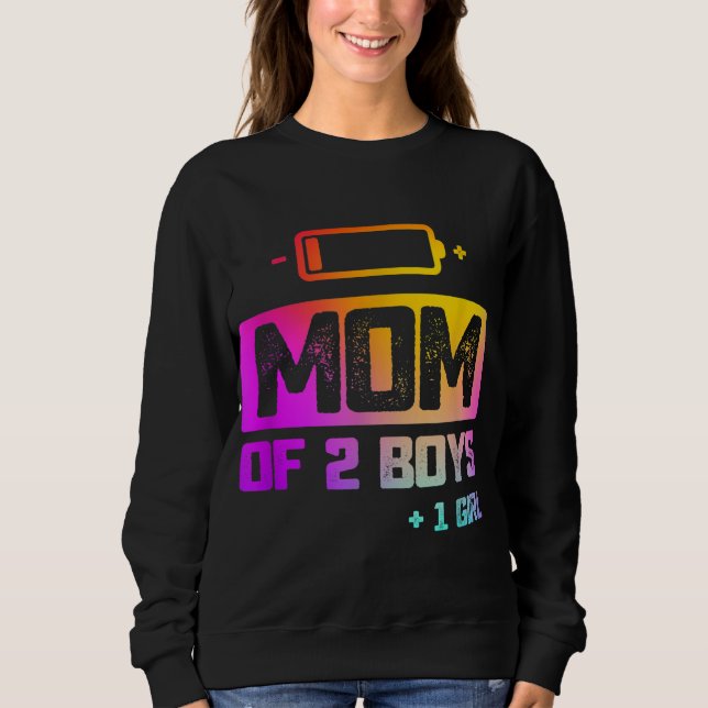 Funny Mum of 2 Boys 1 Girl Low Battery Sweatshirt (Front)