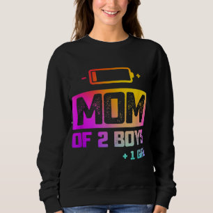 Funny Mum of 2 Boys 1 Girl Low Battery Sweatshirt