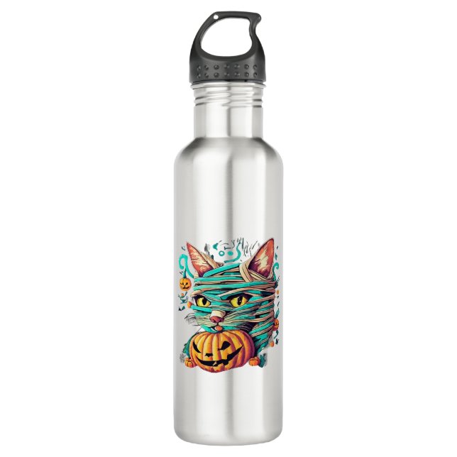 Funny Mummy Cat Halloween 710 Ml Water Bottle (Front)