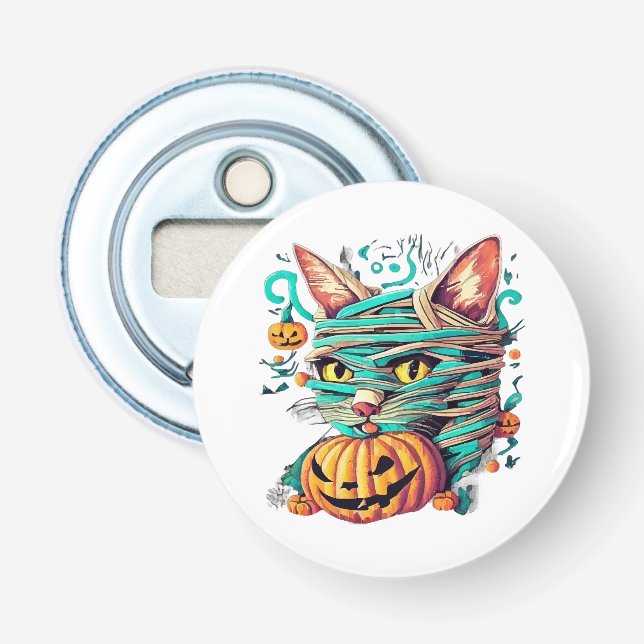 Funny Mummy Cat Halloween Bottle Opener (Front)
