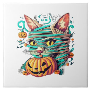 Funny Mummy Cat Halloween Ceramic Tile