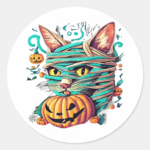 Funny Mummy Cat Halloween Classic Round Sticker