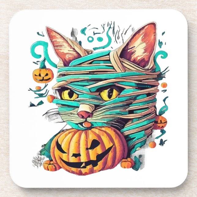 Funny Mummy Cat Halloween Coaster (Front)