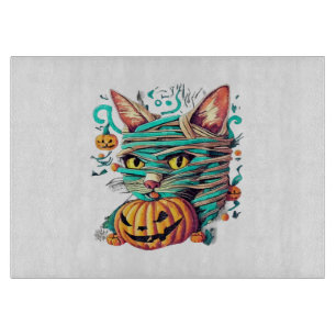 Funny Mummy Cat Halloween Cutting Board