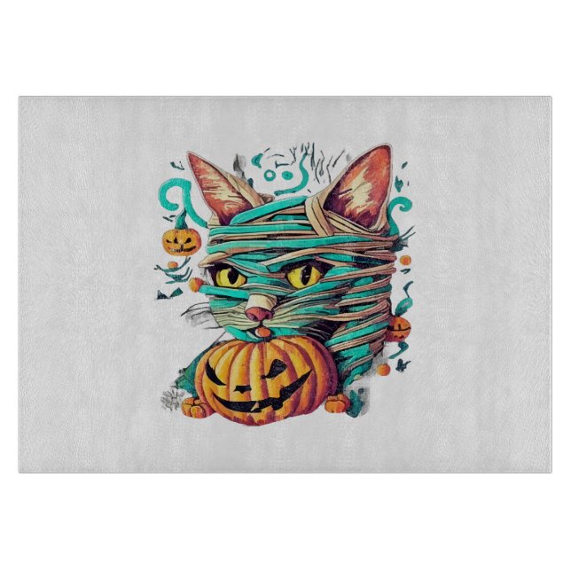 Funny Mummy Cat Halloween Cutting Board (Front)