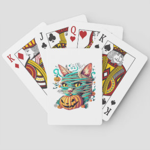 Funny Mummy Cat Halloween Playing Cards