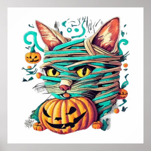 Funny Mummy Cat Halloween Poster
