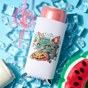Funny Mummy Cat Halloween Seltzer Can Cooler
