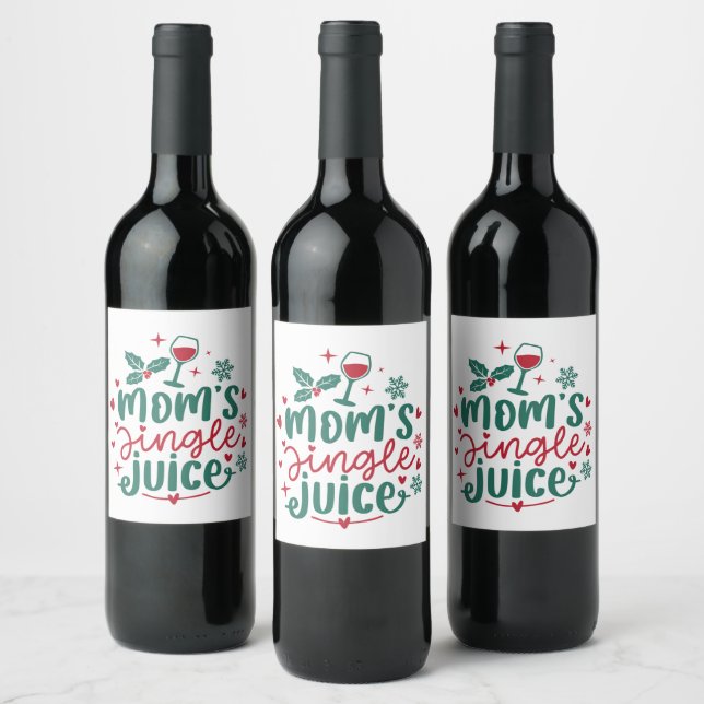 funny Mum's jingle juice word art Christmas Wine Label (Bottles)