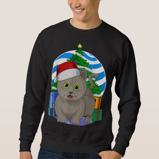 Funny Munchkin Cat Santa Christmas Tree Decor Sweatshirt (Front)