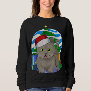 Funny Munchkin Cat Santa Christmas Tree Decor Sweatshirt