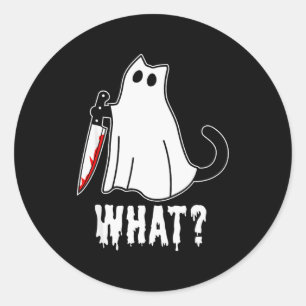 Funny Murder Cat Black Cat Murderous With Knife Ha Classic Round Sticker