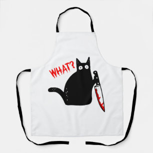 Funny Murderous Cat Holding Knife Halloween Apron