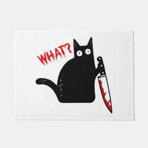Funny Murderous Cat Holding Knife Halloween Doormat