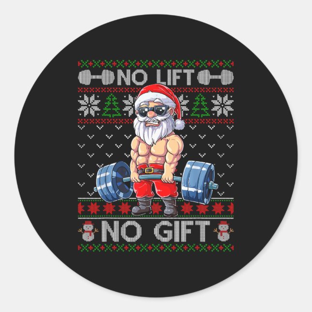 Funny Muscle Santa Lifting Christmas Ugly Christma Classic Round Sticker (Front)
