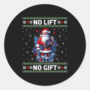 Funny Muscle Santa Lifting Ugly Christmas Sweater Classic Round Sticker