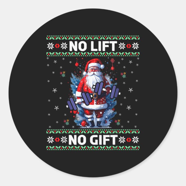 Funny Muscle Santa Lifting Ugly Christmas Sweater  Classic Round Sticker (Front)