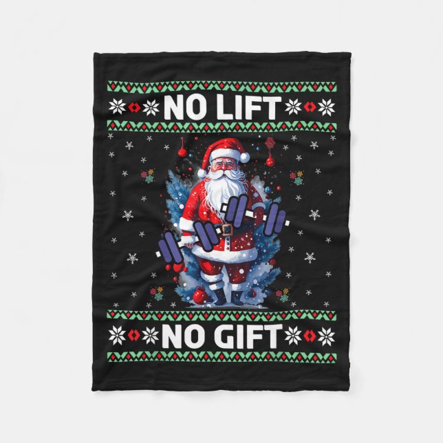 Funny Muscle Santa Lifting Ugly Christmas Sweater  Fleece Blanket (Front)