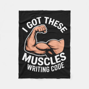Funny muscles writing code saying programmer Funny Fleece Blanket
