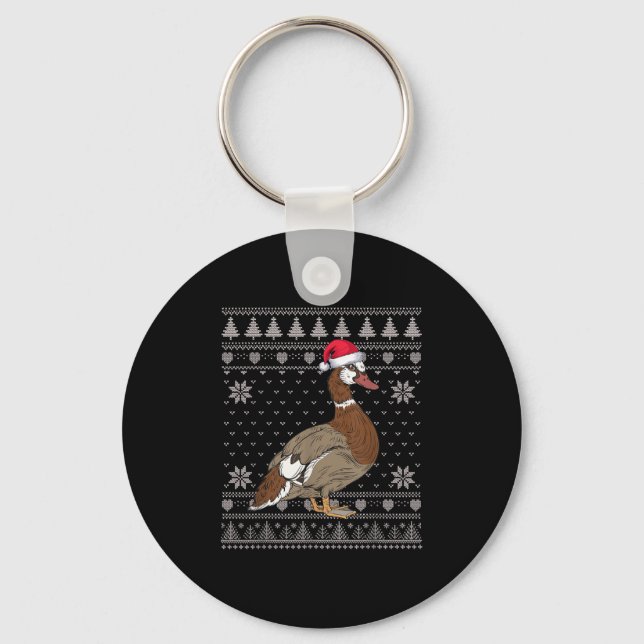 Funny Muscovy Duck Ugly Christmas Sweater Santa Xm Key Ring (Front)