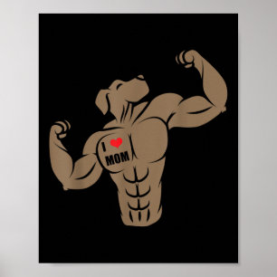 Funny Muscular Boxer Pit Bull Dog I Love Mum Tatto Poster