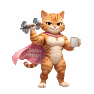 Funny Muscular Cat Fitness Motivation Pink Blue  Postcard