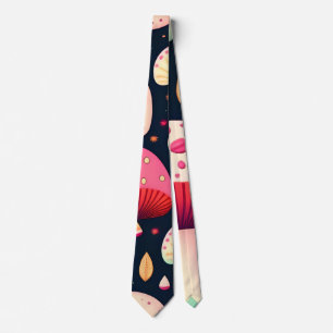 Funny mushroom Pink Blue Isometric Pattern Tie