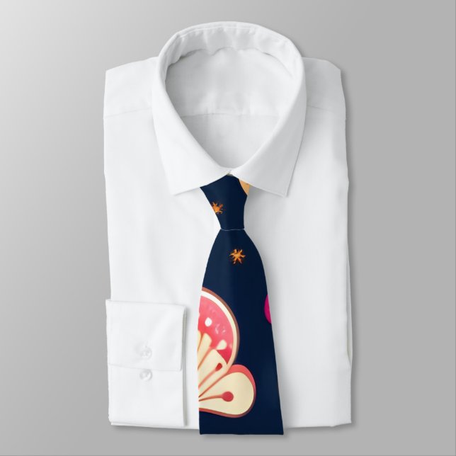 Funny mushroom Pink Blue Watercolor Pattern Tie (Tied)