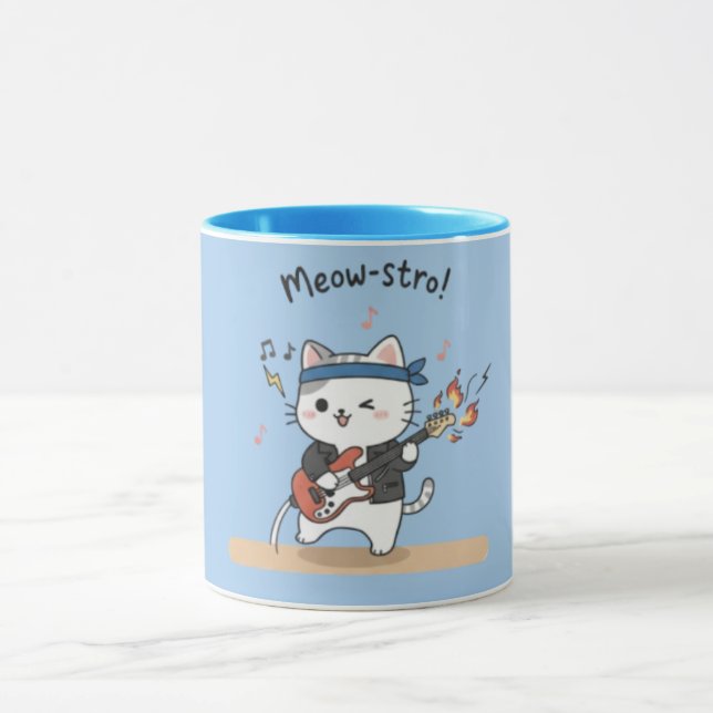 Funny Music Cat Playing Guitar Mug (Center)