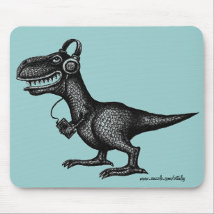 Funny music dinosaur pen ink drawing art mousepad