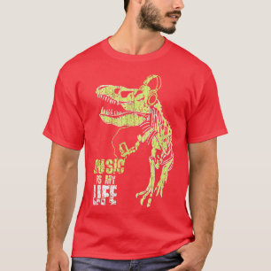 Funny Music Is My Life Skeleton Dinosaur T re Vint T-Shirt