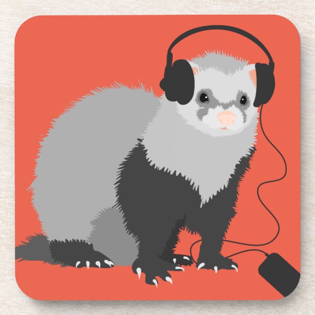 Funny Music Lover Ferret Coaster (Front)