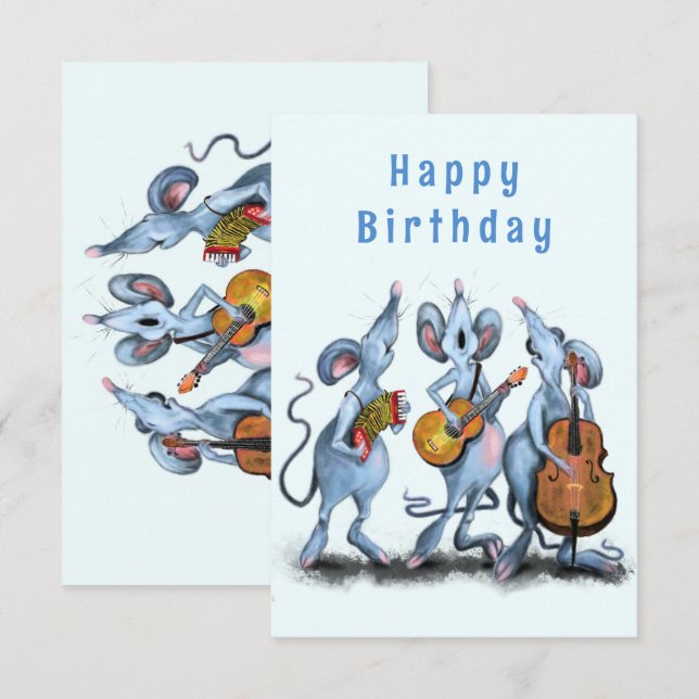 Funny Musical Mouse Band Birthday Card (Front/Back)