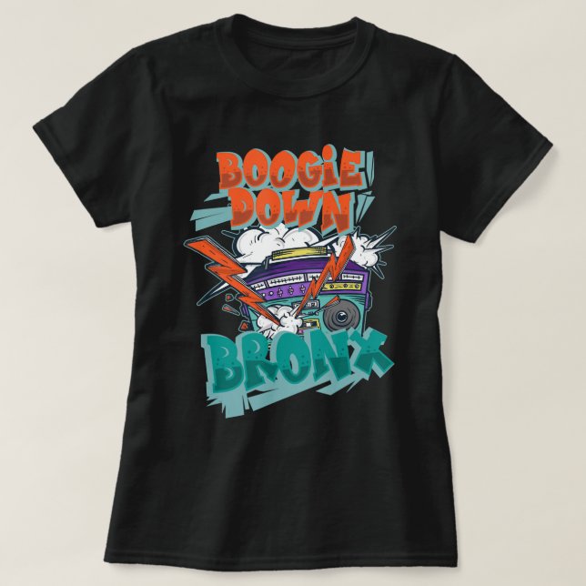 Funny Musician Boogie Down Bronx Hip Hop T-Shirt (Design Front)