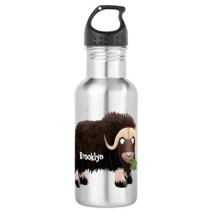 Funny musk ox cartoon illustration 532 ml water bottle