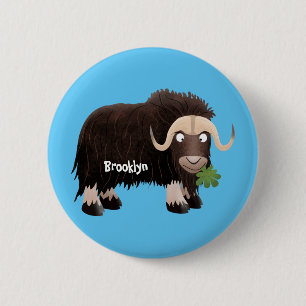 Funny musk ox cartoon illustration 6 cm round badge