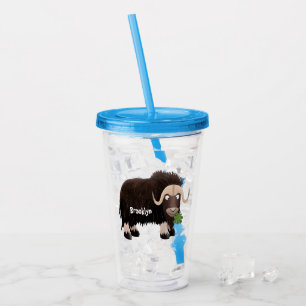Funny musk ox cartoon illustration acrylic tumbler