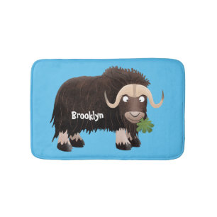 Funny musk ox cartoon illustration bath mat